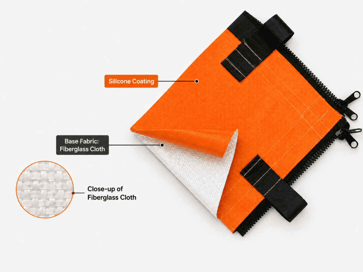 orange silicone outer layer and internal base fabric made of fiberglass cloth